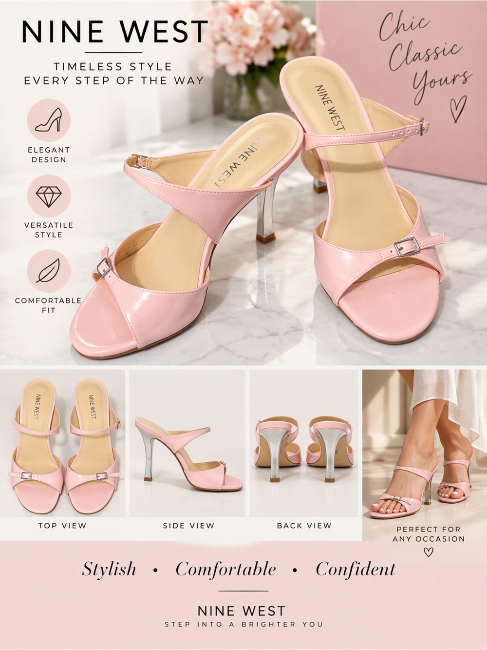 Nine West Pink Patent Open-Toe Strappy Heels